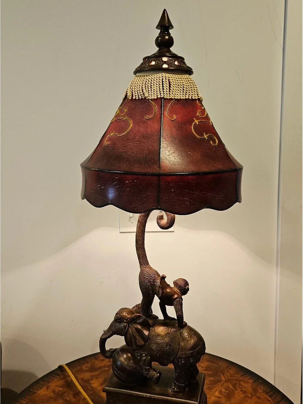 Rare Maitland-Smith Whimsical Elephant & Monkey Figural Table Lamp - 33 In Tall